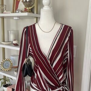 Striped Wrap Blouse - Red and White Size 2X